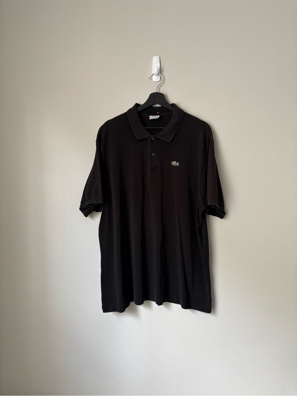 Lacoste Black Men's Short-Sleeve Polo with Green Crocodile Logo